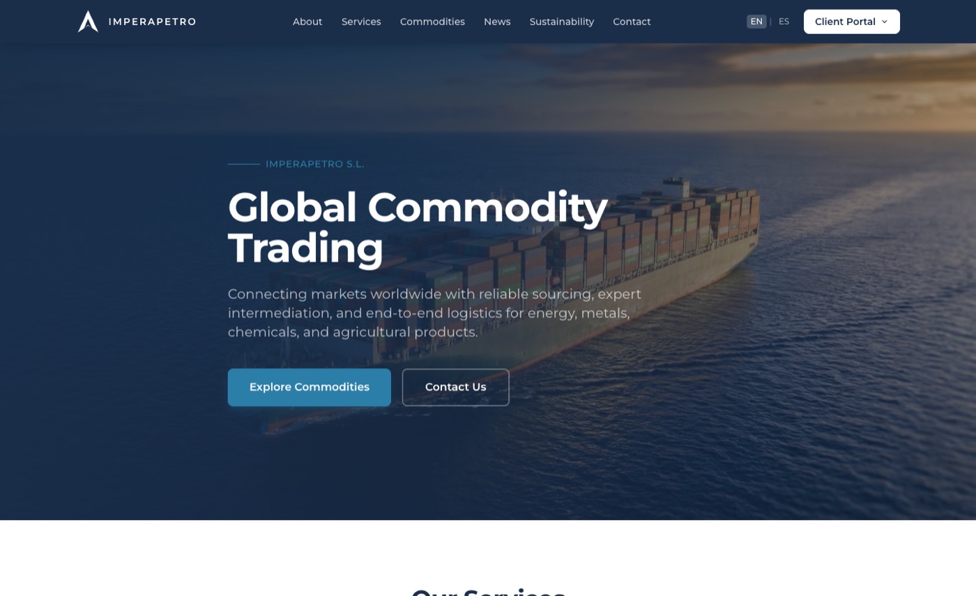 Imperapetro homepage: a global commodity trading platform